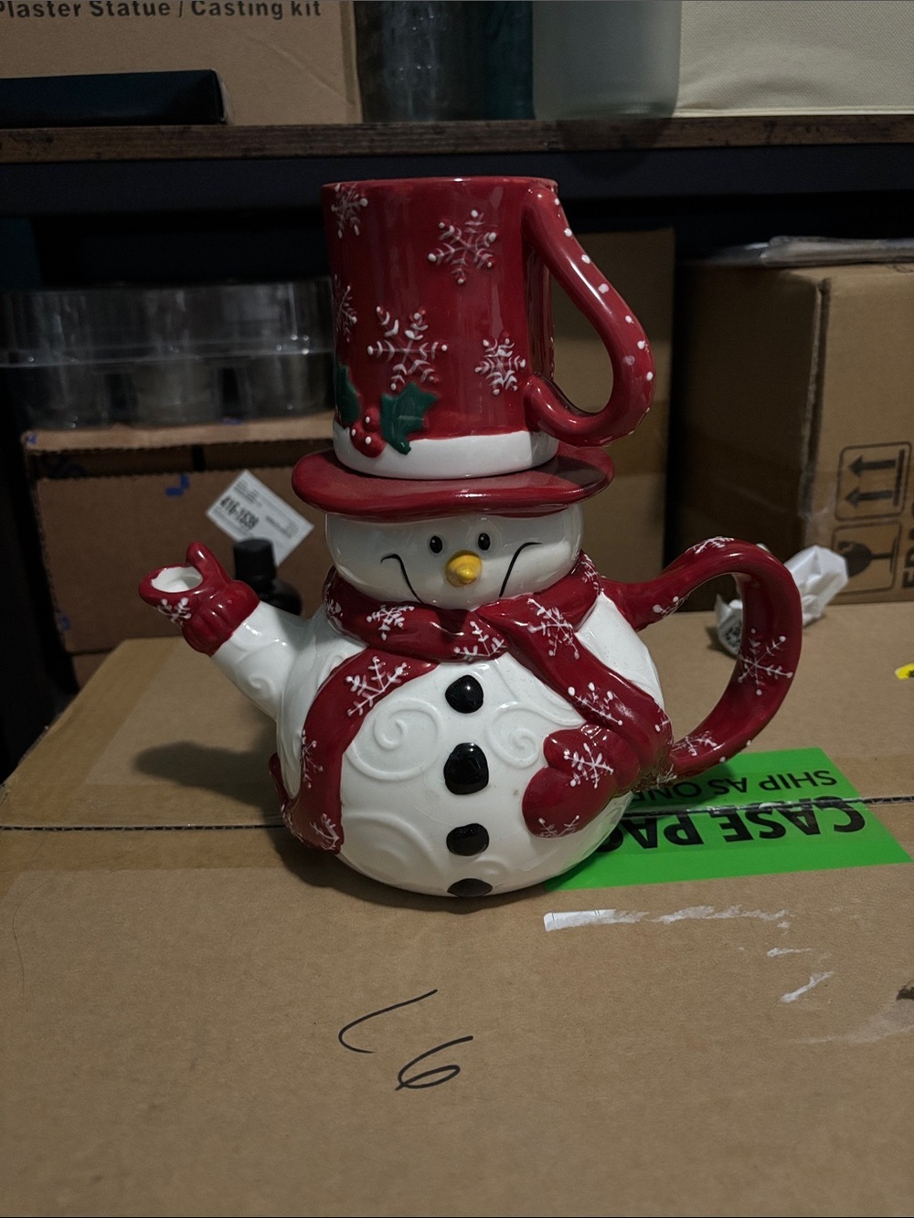 Festive Red Snowman Ceramic Teapot - Holiday Home Decor